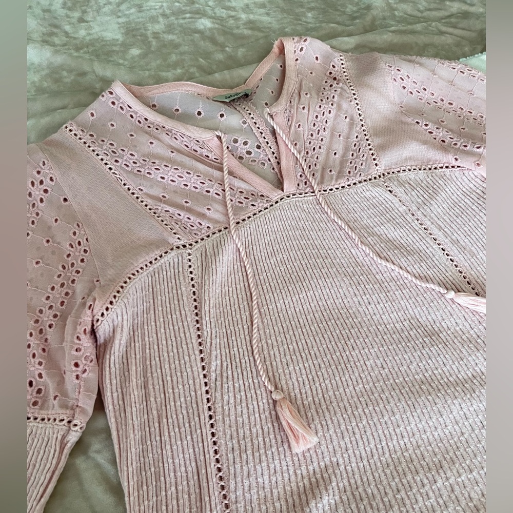 EUC Lucky Brand boho pink 3/4 sleeve blouse size Medium
